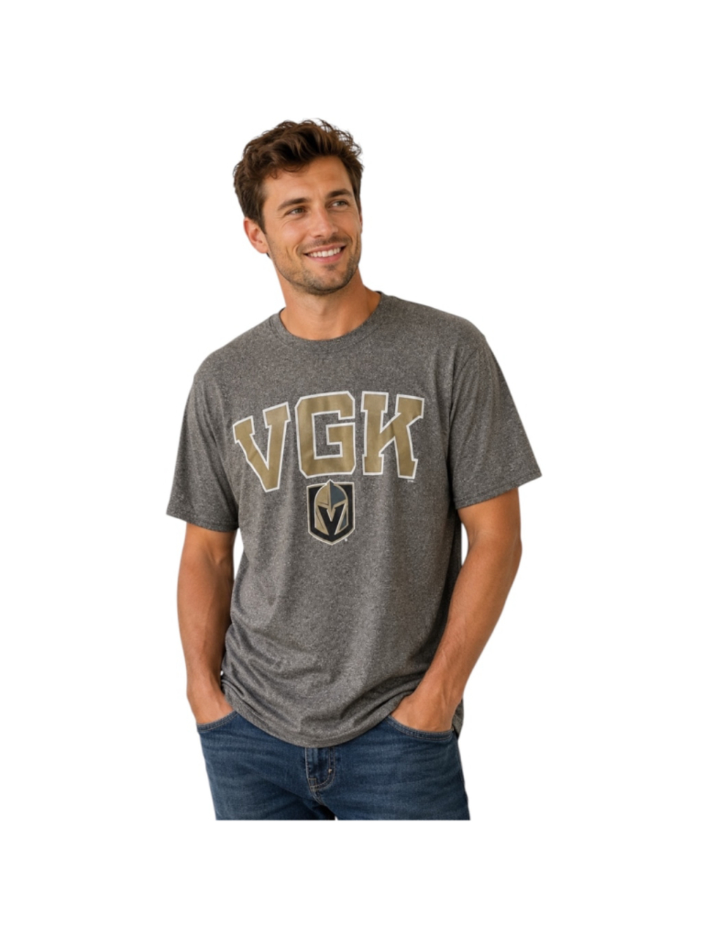 Vegas Golden Knights VGK NHL Men’s Large Heather Gray Graphic T-Shirt Hockey Fan